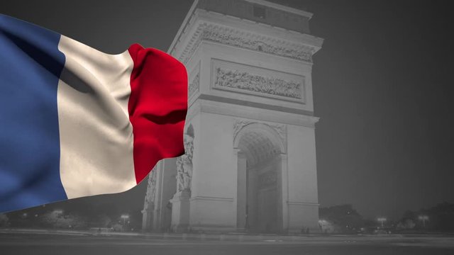 French flag and Arc de Triomphe