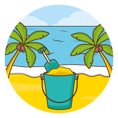 vacations beach palm sea sand bucket