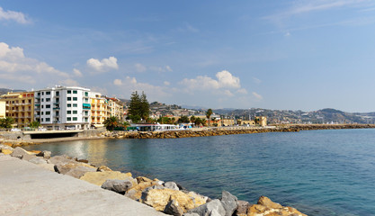 Panoramic view on San-Remo coast in sunny september day, San-Remo, Italy.