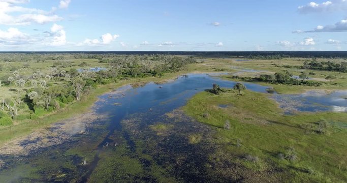 Aerial view of the waterways and lagoons of the Okavango Delta