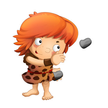 recommend clip art: cartoon scene with happy caveman barbarian warrior on white background illustration for children