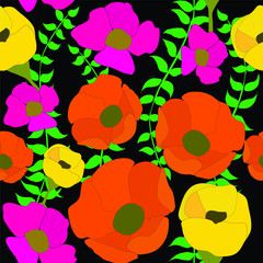 summer flowers seamless pattern,  colorful floral background repeat pattern