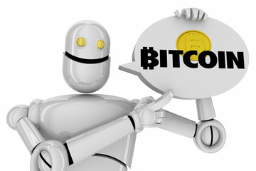 Obraz na płótnie Canvas Bitcoin Cryptocurrency Digital Blockchain Money Robot Android AI 3d Illustration