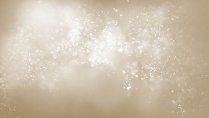 Shiny floating bokeh particles on gray colored background. Abstract soft snowing background