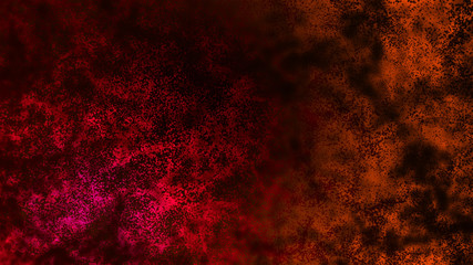 Abstract flowing particles. Hot burning surface like lava or chemical reaction. Small particles moving on red and dark background. Futuristic chaotic motion animation.
