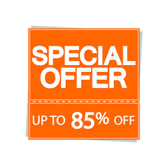 Special Offer, sale up to 85% off, tag design template, discount banner, vector illustration