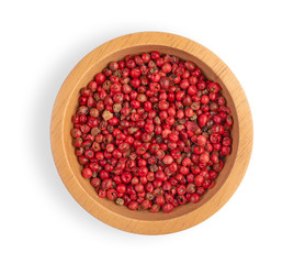 pink peppercorn isolated on white background. top view