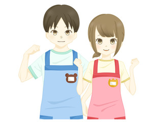 保育士-男女-ガッツポーズ