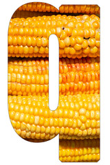 Letter q of the alphabet, with texture of corn