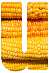Letter u of the alphabet, with texture of corn