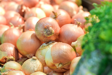 Big onion on the supermarket, Close-up image of big onion