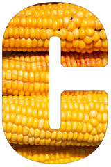 Letter c of the alphabet, with texture of corn