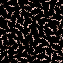 Rose gold hand drawn floral elements seamless pattern. 