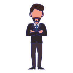 Executive businessman character cartoon blue lines