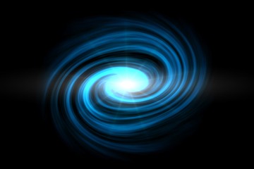 Glowing spiral tunnel with light blue fog on black backdrop