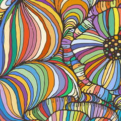 Vector doodle outline abstract ornamental flowers stripe background