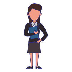 Executive businesswoman character cartoon blue lines