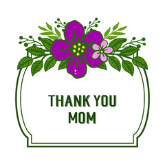Vector illustration purple flower frames blooms with decorative of card thank you mom