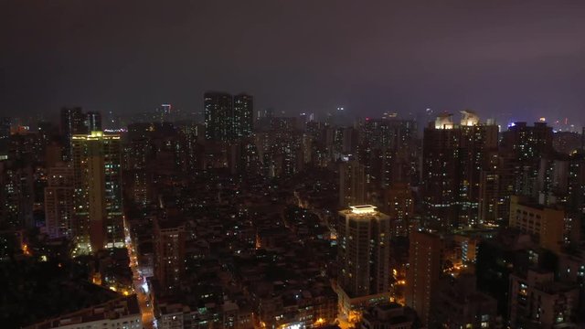 night time illumination macau cityscape aerial panorama 4k china
