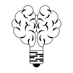 Bulb light brain shape symbol isolated in black and white