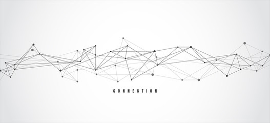 Abstract connecting dots and lines with geometric background. Modern technology connection science, Polygonal structure background. Vector illustration