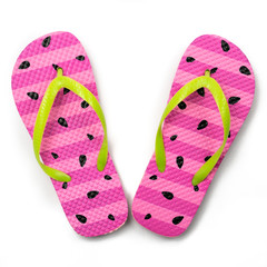 childs watermelon pattern flip flops isolated on white