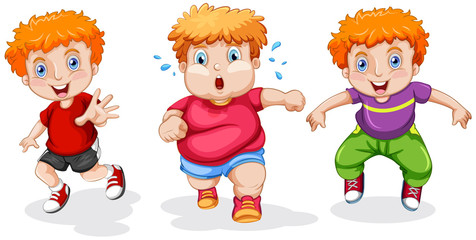 Set of chubby boy running