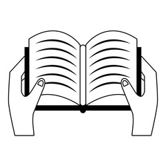 Hand with book open cartoon isolated in black and white
