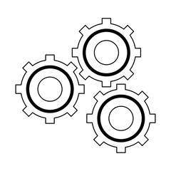 Gears machinery pieces working symbol in black and white