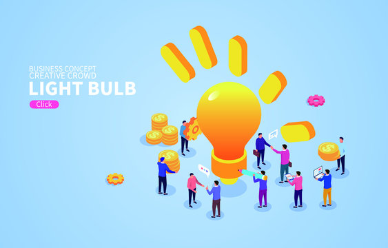 Brainstorming, creative crowd social gathering