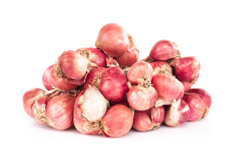 Red dried onions on white background, raw food ingredient