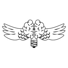 Bulb light brain shape with wings in black and white
