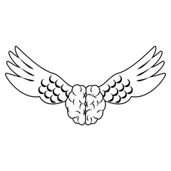 Brain with wings isolated symbol in black and white