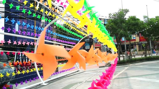 windmill toy rainboe is decorated at shopping mall to welcome summer