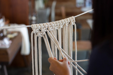 Women Hobby knitting handmade macrame.