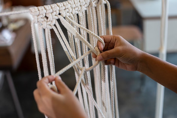 Women Hobby knitting handmade macrame.