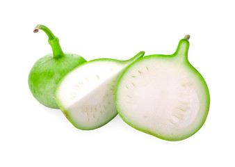 Lagenaria siceraria youg on white background .