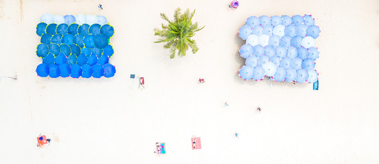 Aerial view Beautiful sandy beach and umbrella  at Koh Larn island Pattaya Chon Buri Thailand