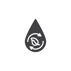 Eco, renewable vector icon. filled flat sign for mobile concept and web design. Water drop with leaf and recycle arrows glyph icon. Symbol, logo illustration. Vector graphics