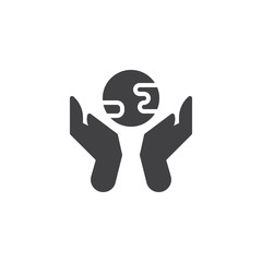 Save earth planet vector icon. filled flat sign for mobile concept and web design. Hands with earth globe glyph icon. Ecology and environment care symbol, logo illustration. Vector graphics