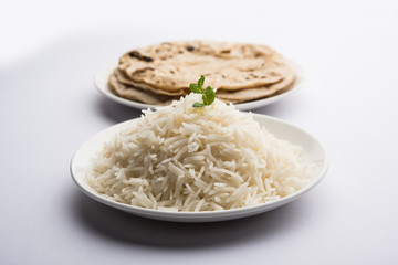 Chapati / Roti with Cooked plain rice, selective focus