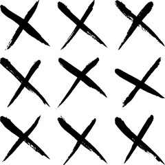 Set of black crosses in grunge style