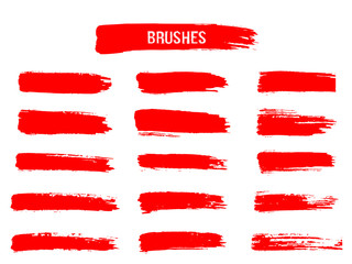 Painted grunge stripes set. Red  labels, background