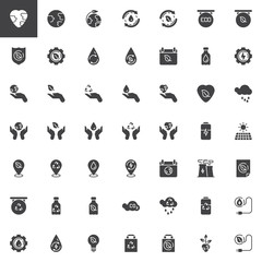 Ecology, environment vector icons set, modern solid symbol collection, filled style pictogram pack. Signs logo illustration. Set includes icons as World Earth Day, Water cycle, Eco energy, renewable
