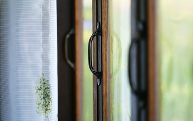 Interior wooden window frame closeup