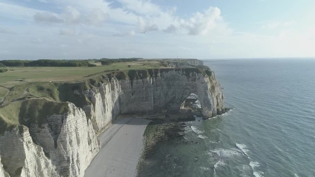 Aerial: Spectacular Cliffs Of Etretat, Normandy, France
