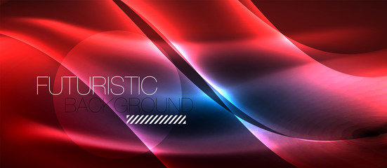 Glowing abstract wave on dark, shiny motion, magic space light. Techno abstract background