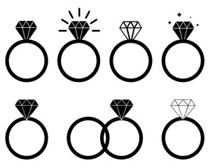 diamond engagement ring on white background. Diamond Ring icon for your web site design, logo, app, UI. Wedding Ring symbol. Jewelry sing. flat style. - obrazy, fototapety, plakaty