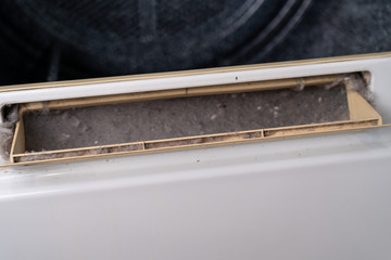 Dirty and clogged lint screen from a dryer