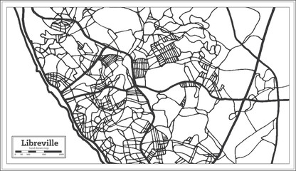 Libreville Gabon Map in Black and White Color.
